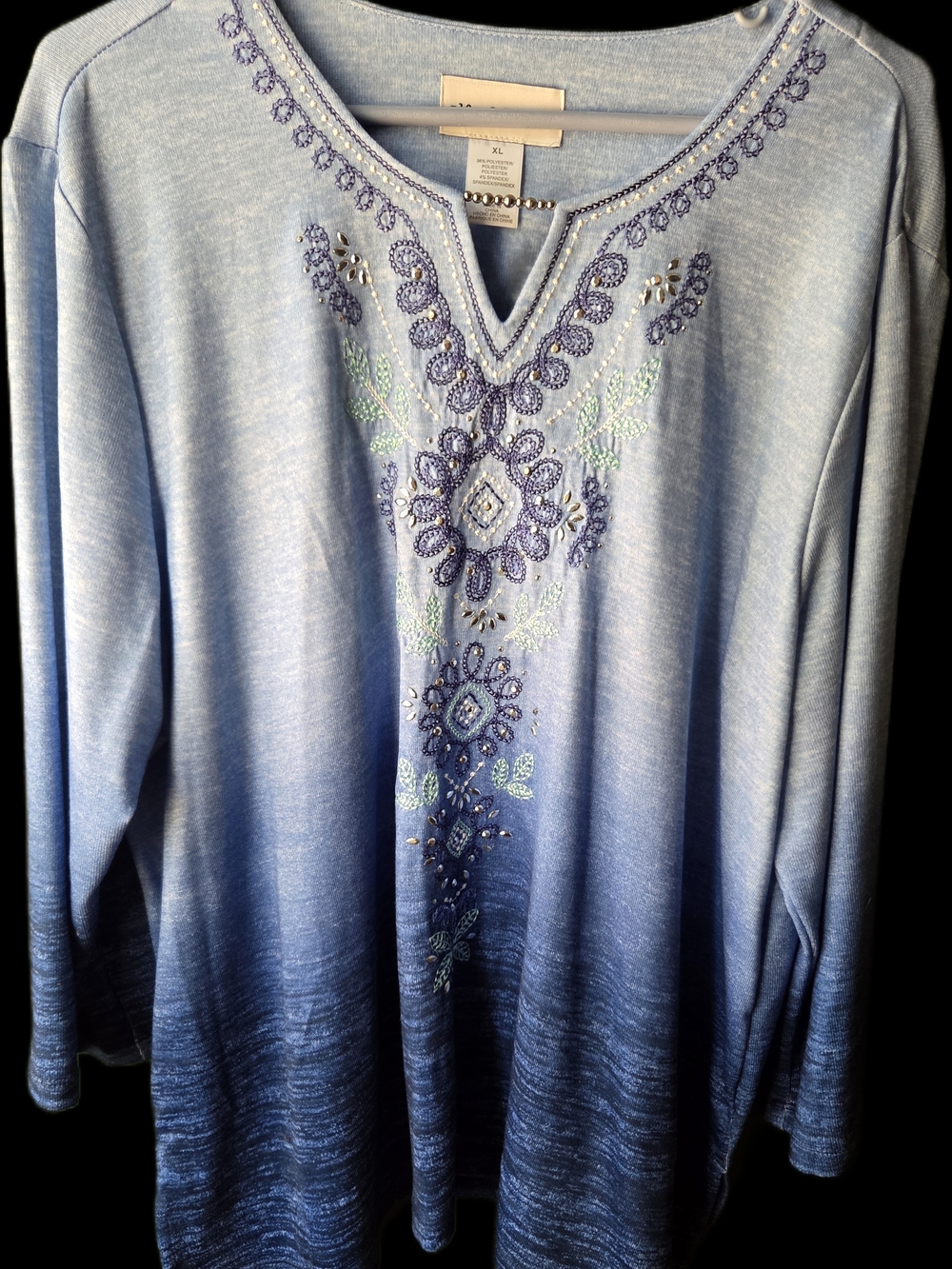 Alfred Dunner Embellished Ombre Blue Tunic Top